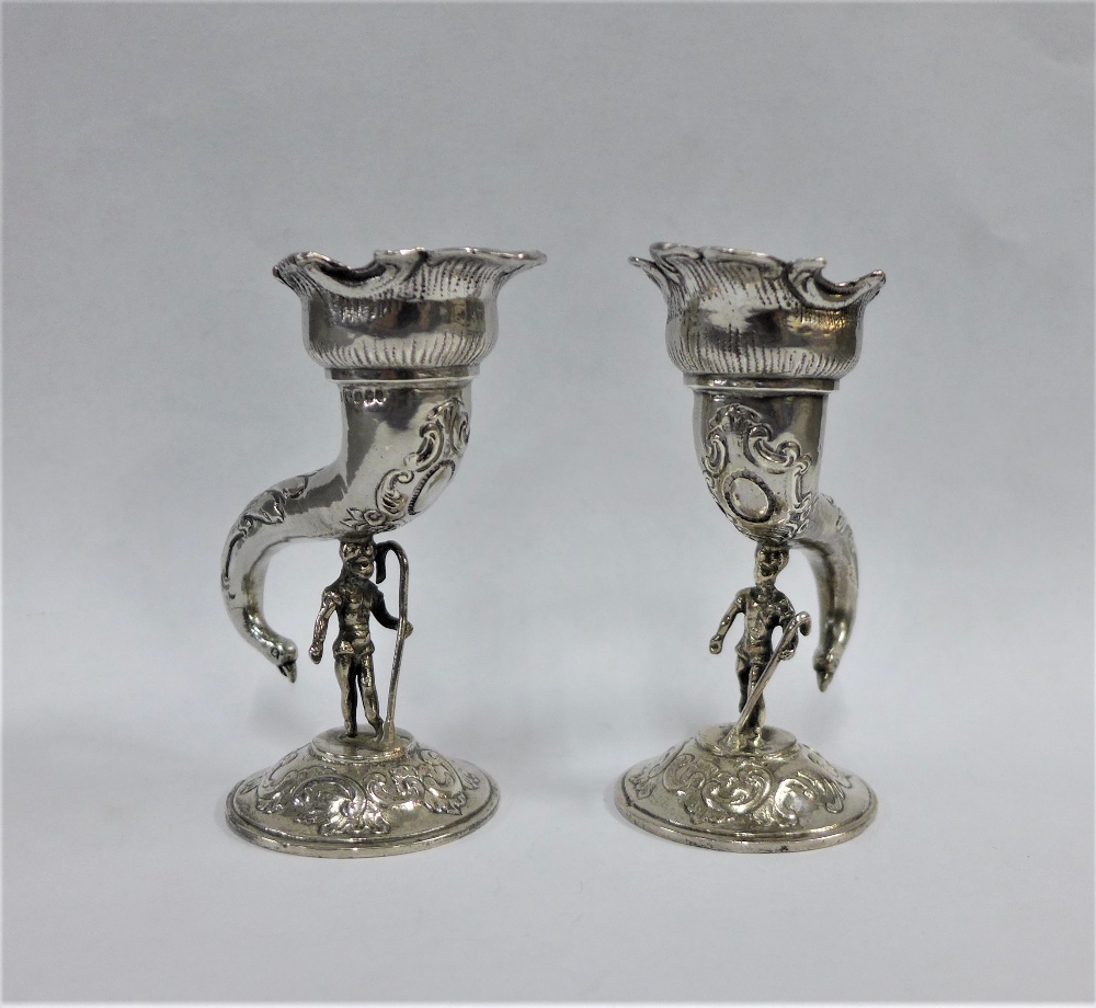 Victorian pair of silver cornucopia candlesticks, London import marks 1896, 8cm high