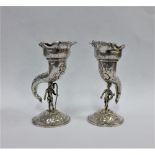 Victorian pair of silver cornucopia candlesticks, London import marks 1896, 8cm high