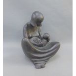 Bronze patinated Mother & Child figure group, apparently unsigned, 18cm high
