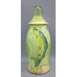 Maureen Minchin (b.1954) studio pottery vase and cover sgrafitto decorated with fish, with impressed