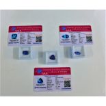 Three loose unmounted Tanzanite gemstones with certificates, largest 8.8cts (3)