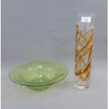 Whitefriars glass bowl, together with a clear and amber trailed glass vase, tallest 35cm, (2)