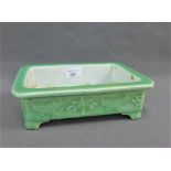 Chinese Celadon glazed rectangular planter / dish with Butterfly pattern in relief, 25 x 18cm