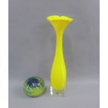 GH Swedish art glass vase and a Mdina paperweight, tallest 30cm, (2)