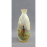Royal Worcester porcelain vase, James Stinton, painted with a Pheasant, signed, with gilt rims and