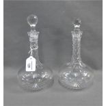 Pair of Globe & Shaft decanters with associated stoppers and star cut bases, 24cm high (2)