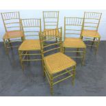 Set of six faux bamboo giltwood chairs with canework seats, 84 x 42cm (6)