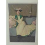 After JD Ferguson, 'The White Dress' a coloured print, in a mount but unframed, 45 x 68cm