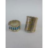 Contemporary London silver gilt ring and a blue and green enamel and silver ring (2)