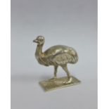 Australian silver Emu by William Drummond, Melbourne, mounted on a rectangular base and stamped Pure