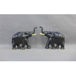 Pair of ebonised wooden elephants, 28 x 30cm, (2)