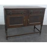 Oak sideboard with two short drawers over two cupboard doors with barley twist feet, 90 x 120cm