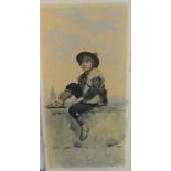 E. Vitali (19th century Italian School) 'Boy sitting on a Wall' Watercolour, 17 x 35cm