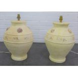 Pair of stone table lamps with impressed Roman numerals, 45 x 35cm (2)