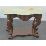 Mahogany console table with serpentine marble top, 74 x 124cm