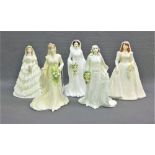 Set of five Coalport porcelain limited edition Royal Bride Figures to include Sophie, Her Royal