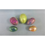 Collection of five Marjory Clinton lustre glazed pottery eggs, signed, largest approx 10cm, (5)