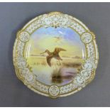 Royal Crown Derby 'Snipe' patterned porcelain cabinet plate, signed D. Birbeck, with gilt moulded