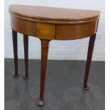 Mahogany and inlaid fold over card table, with paterae to the frieze and pad feet, 74 x 76cm
