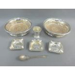 Mixed lot to include three silver ashtrays, William Hutton & Sons, Sheffield, Birmingham silver shot