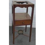 Georgian mahogany wash stand with recess for bowl above a single frieze drawer and x-shaped