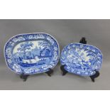 Two Staffordshire blue and white ashets, largest with a River pattern and the smaller ashet with a