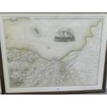 Edinburgh Map in a glazed frame in a vignette of Edinburgh Castle, 68 x 53cm