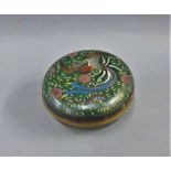 Cloisonne bowl and cover with bird pattern to the lid, 10cm diameter