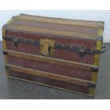 Vintage wooden bound storage trunk with domed top, 48 x 68cm