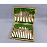 Set of twelve silver and mother of pearl handled fruit knives and forks, Watson & Gillot,