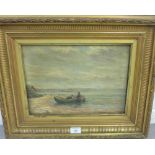 Late 19th / early 20th Century School 'Shore Scene with Figures and a Boat' Oil-on-Board