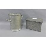 Pewter tea caddy with a rectangular hinged lid and two divisions to the interior together with a