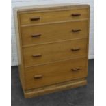 Vintage light oak chest with four graduating long drawers, 96 x 76cm