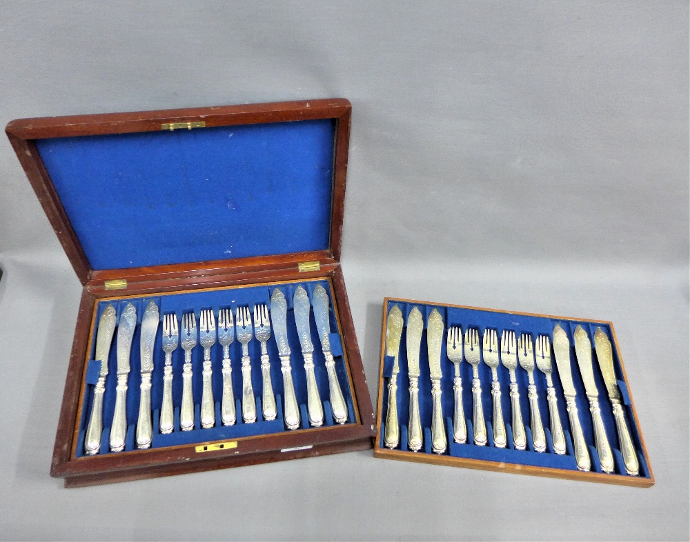 Victorian set of twelve silver fish knives and forks, John Gilbert, Birmingham 1861, with engraved