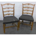 Pair of 19th century mahogany chairs with pierced ladder backs and upholstered seats, 96 x 56cm (2)