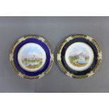 Pair of Coalport porcelain cabinet plates to include 'Kirkstall Abbey' and 'Loch Katrine', 24cm