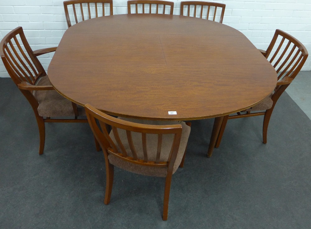 Retro oval dining table with internal leaf 76 x 138 (extended) and set of six chairs, (7)