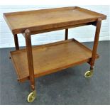 Danish teak two tier trolley, with slide out trays and castors, 60 x 76cm