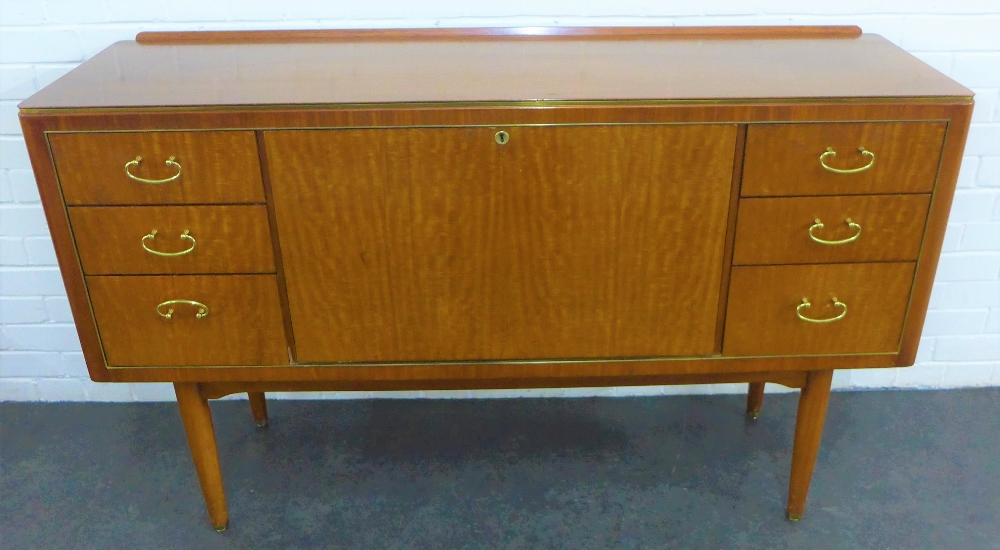 Mid century sideboard with brass banding, 90 x 145cm