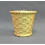 Royal China Works Worcester blush ivory basket weave miniature vase, with printed back stamps and