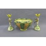 Collection of Anna Lambert green and yellow glazed studio pottery, (a/f) (3)