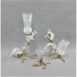 Gilt metal and cut glass epergne with Thistle shaped bowls and moulded leaves, tallest 28cm