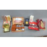 Carton containing a quantity of gents vintage grooming kits, Monopoly and a leather case etc., (a