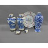 Collection of Chinese pottery and porcelains to include a blue and white baluster vase, a pair of