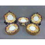 Royal Crown Derby porcelain dessert service comprising a tazza, serving dish and set of eleven