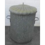 Metal trash can and lid, 78 x 66cm