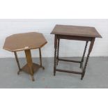 Art Deco oak side table, 62 x 56cm and an oak side table, together with a piano stool, (3)