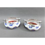 Pair of silver mounted Japanese porcelain dragon dishes / ashtrays, Birmingham 1938, with blue,