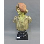 Rare Goldscheider 'Breton Fisherman' bust on a square plinth base, with impressed marks to the base,