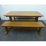 Oak Trencher style table and pair of side benches, 73 x 153cm, (3)